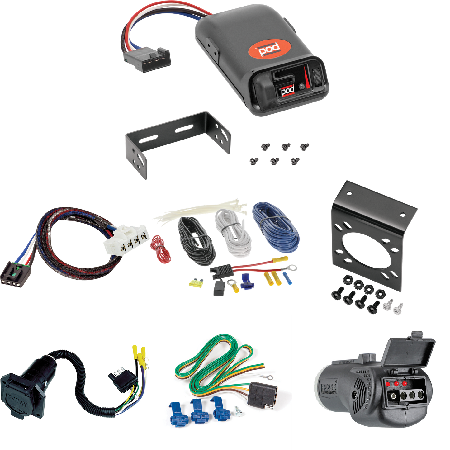 Fits 2003-2009 Dodge Ram 2500 7-Way RV Wiring + Pro Series POD Brake Control + Plug & Play BC Adapter + 2 in 1 Tester & 7-Way to 4-Way Adapter By Reese Towpower