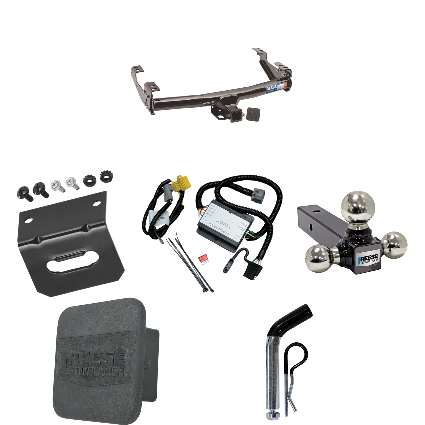 Fits 2000-2000 Toyota Tundra Trailer Hitch Tow PKG w/ 4-Flat Wiring + Triple Ball Ball Mount 1-7/8" & 2" & 2-5/16" Trailer Balls + Pin/Clip + Wiring Bracket + Hitch Cover By Reese Towpower