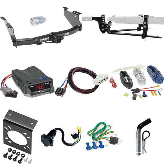 Fits 2003-2009 Dodge Ram 2500 Trailer Hitch Tow PKG w/ 11.5K Round Bar Weight Distribution Hitch w/ 2-5/16" Ball + Pin/Clip + Tekonsha BRAKE-EVN Brake Control + Plug & Play BC Adapter + 7-Way RV Wiring By Reese Towpower