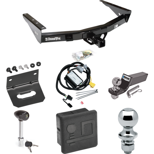 Fits 2001-2002 Toyota Tundra Trailer Hitch Tow PKG w/ 4-Flat Wiring + Starter Kit Ball Mount w/ 2" Drop & 2" Ball + 1-7/8" Ball + Wiring Bracket + Hitch Lock + Hitch Cover By Draw-Tite