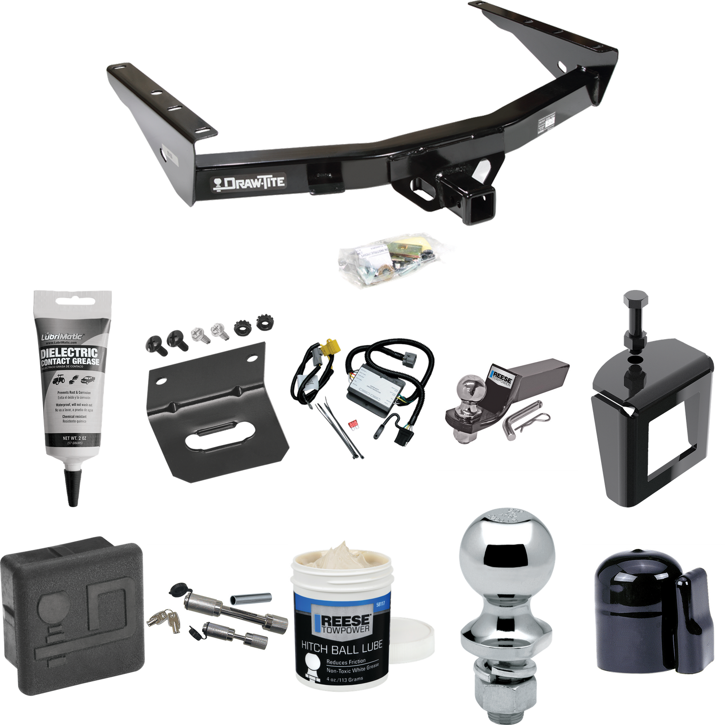 Fits 2000-2000 Toyota Tundra Trailer Hitch Tow PKG w/ 4-Flat Wiring + Starter Kit Ball Mount w/ 2" Drop & 2" Ball + 1-7/8" Ball + Wiring Bracket + Dual Hitch & Coupler Locks + Hitch Cover + Wiring Tester + Ball Lube +Electric Grease + Ball Wrench + A