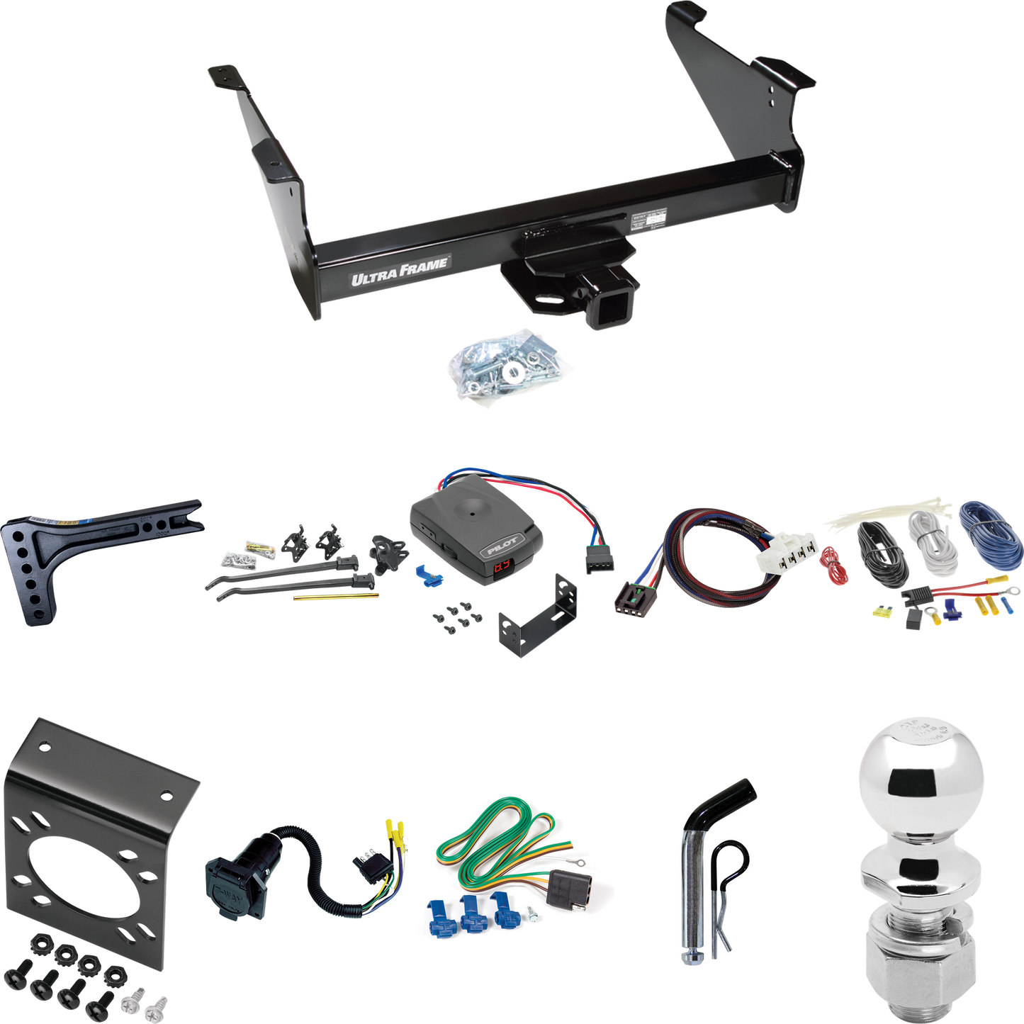 Fits 2003-2009 Dodge Ram 3500 Trailer Hitch Tow PKG w/ 15K Trunnion Bar Weight Distribution Hitch + Pin/Clip + 2-5/16" Ball + Pro Series Pilot Brake Control + Plug & Play BC Adapter + 7-Way RV Wiring By Draw-Tite