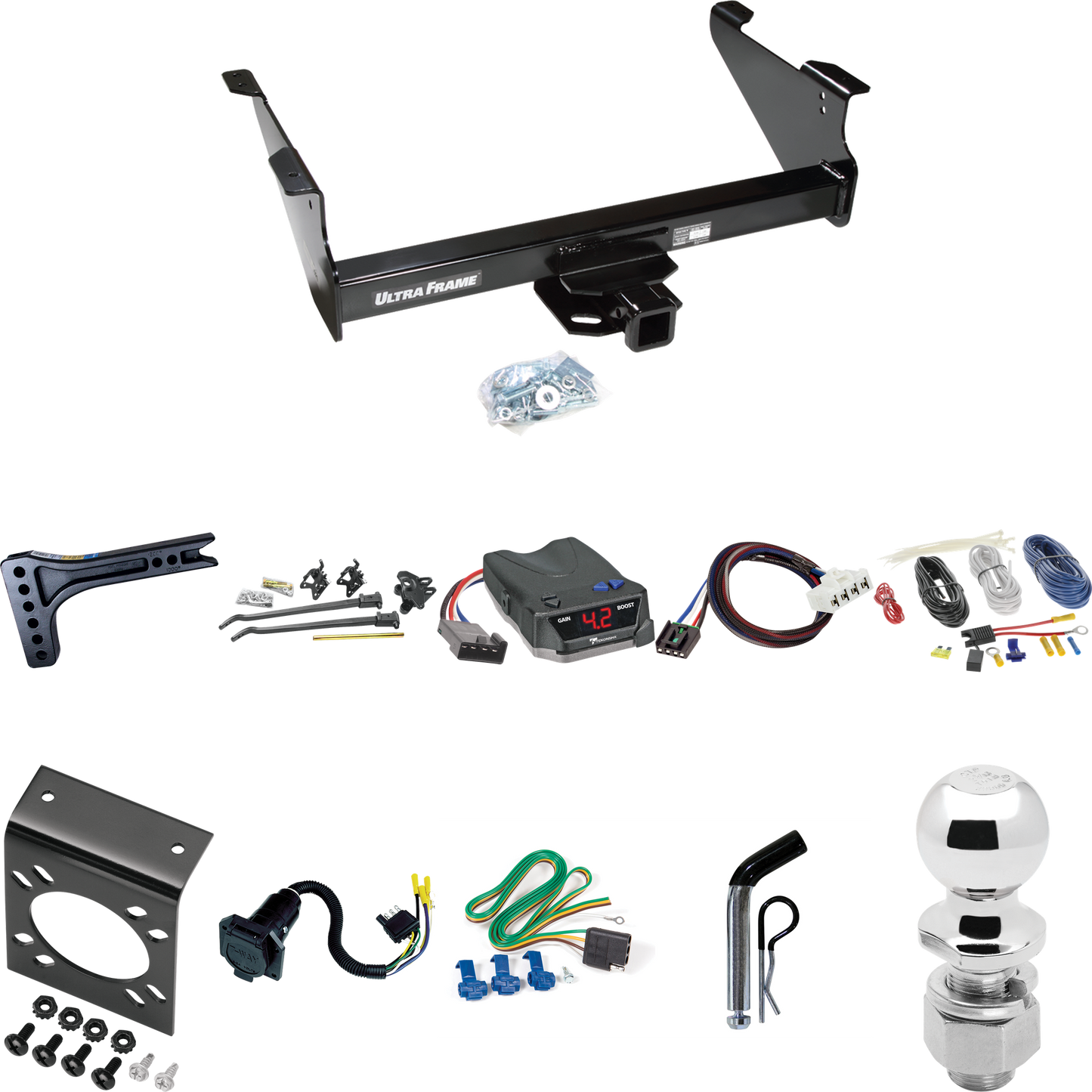 Fits 2006-2008 Dodge Ram 1500 Trailer Hitch Tow PKG w/ 15K Trunnion Bar Weight Distribution Hitch + Pin/Clip + 2-5/16" Ball + Tekonsha BRAKE-EVN Brake Control + Plug & Play BC Adapter + 7-Way RV Wiring By Draw-Tite