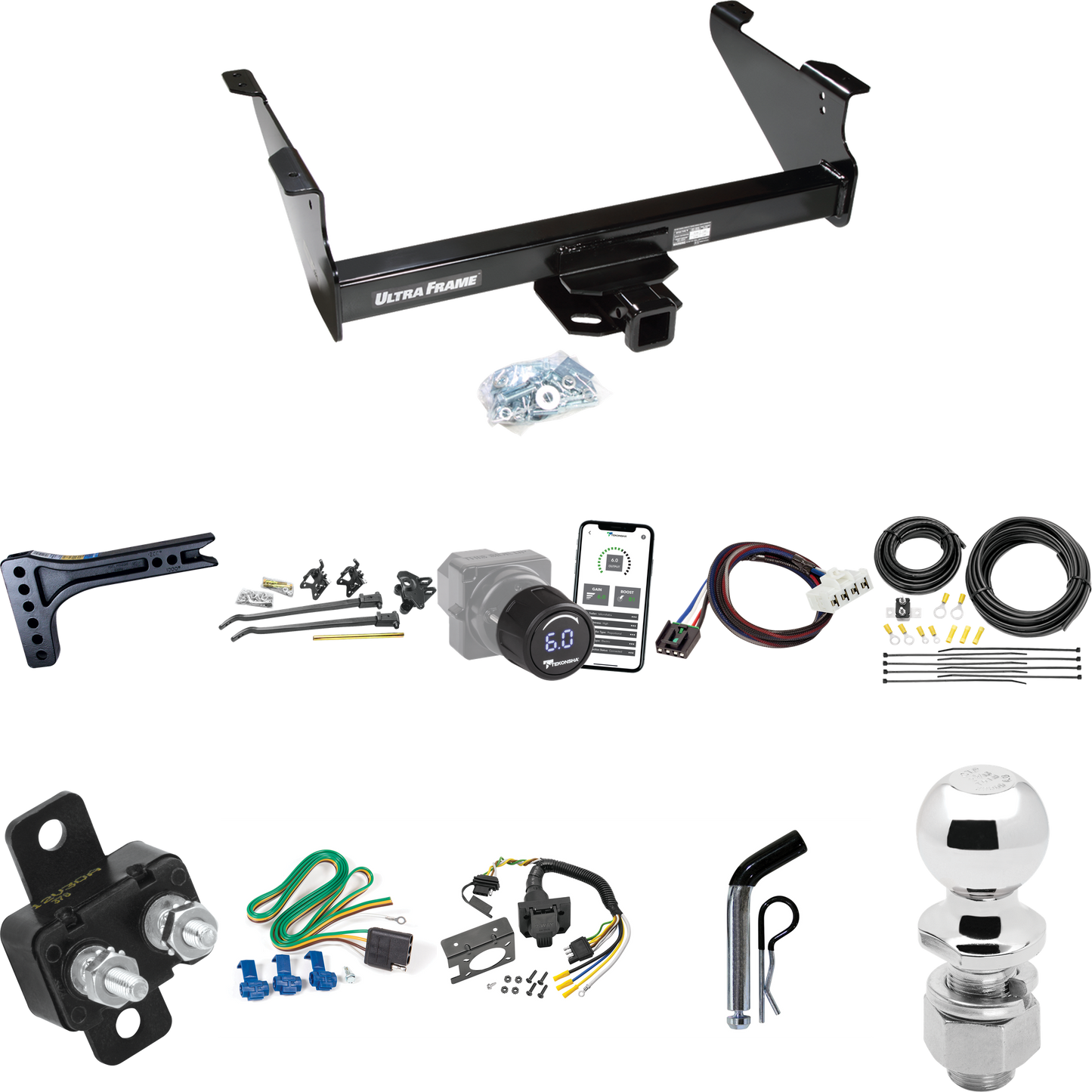 Fits 2003-2009 Dodge Ram 3500 Trailer Hitch Tow PKG w/ 15K Trunnion Bar Weight Distribution Hitch + Pin/Clip + 2-5/16" Ball + Tekonsha Prodigy iD Bluetooth Wireless Brake Control + Plug & Play BC Adapter + 7-Way RV Wiring By Draw-Tite