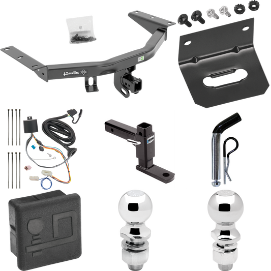 Fits 2016-2022 Honda Pilot Trailer Hitch Tow PKG w/ 4-Flat Wiring + Adjustable Drop Rise Ball Mount + Pin/Clip + 2" Ball + 2-5/16" Ball + Wiring Bracket + Hitch Cover By Draw-Tite