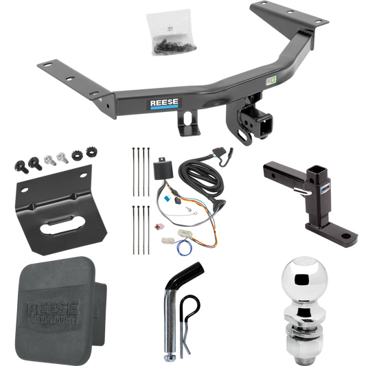 Fits 2016-2022 Honda Pilot Trailer Hitch Tow PKG w/ 4-Flat Wiring + Adjustable Drop Rise Ball Mount + Pin/Clip + 2" Ball + Wiring Bracket + Hitch Cover By Reese Towpower