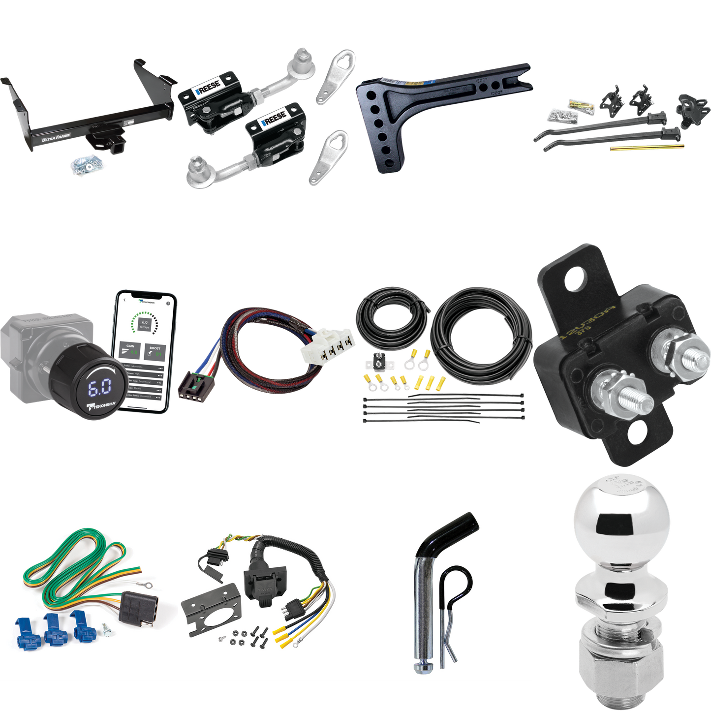 Fits 2003-2009 Dodge Ram 3500 Trailer Hitch Tow PKG w/ 15K Trunnion Bar Weight Distribution Hitch + Pin/Clip + Dual Cam Sway Control + 2-5/16" Ball + Tekonsha Prodigy iD Bluetooth Wireless Brake Control + Plug & Play BC Adapter + 7-Way RV Wiring By D