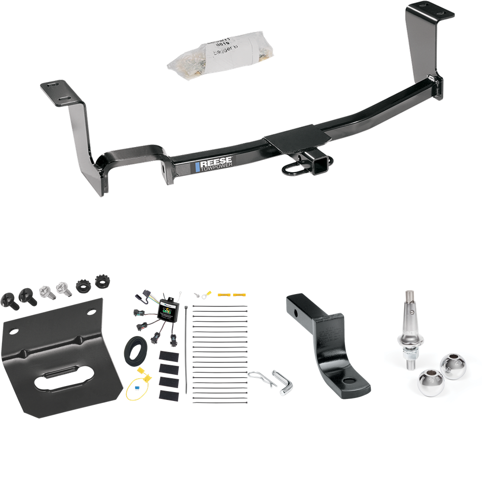 Fits 2011-2017 Nissan JUKE Trailer Hitch Tow PKG w/ 4-Flat Zero Contact "No Splice" Wiring Harness + Draw-Bar + Interchangeable 1-7/8" & 2" Balls + Wiring Bracket (For AWD, Except Nismo & Nismo RS Models) By Reese Towpower