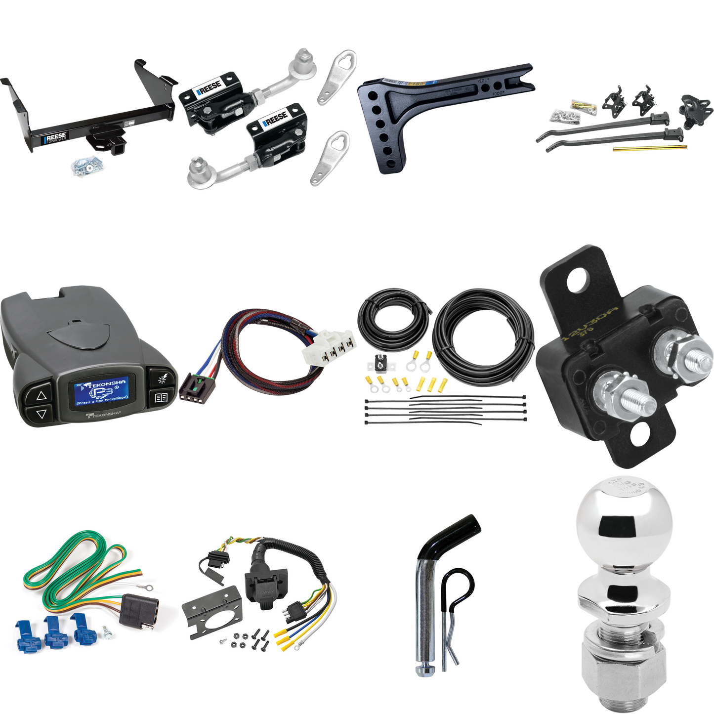 Fits 2006-2008 Dodge Ram 1500 Trailer Hitch Tow PKG w/ 15K Trunnion Bar Weight Distribution Hitch + Pin/Clip + Dual Cam Sway Control + 2-5/16" Ball + Tekonsha Prodigy P3 Brake Control + Plug & Play BC Adapter + 7-Way RV Wiring By Reese Towpower