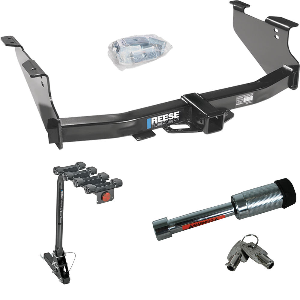 Fits 2003-2003 Dodge Ram 1500 Trailer Hitch Tow PKG w/ 4 Bike Carrier Rack + Hitch Lock (For (Built After 11/2002) Models) By Reese Towpower