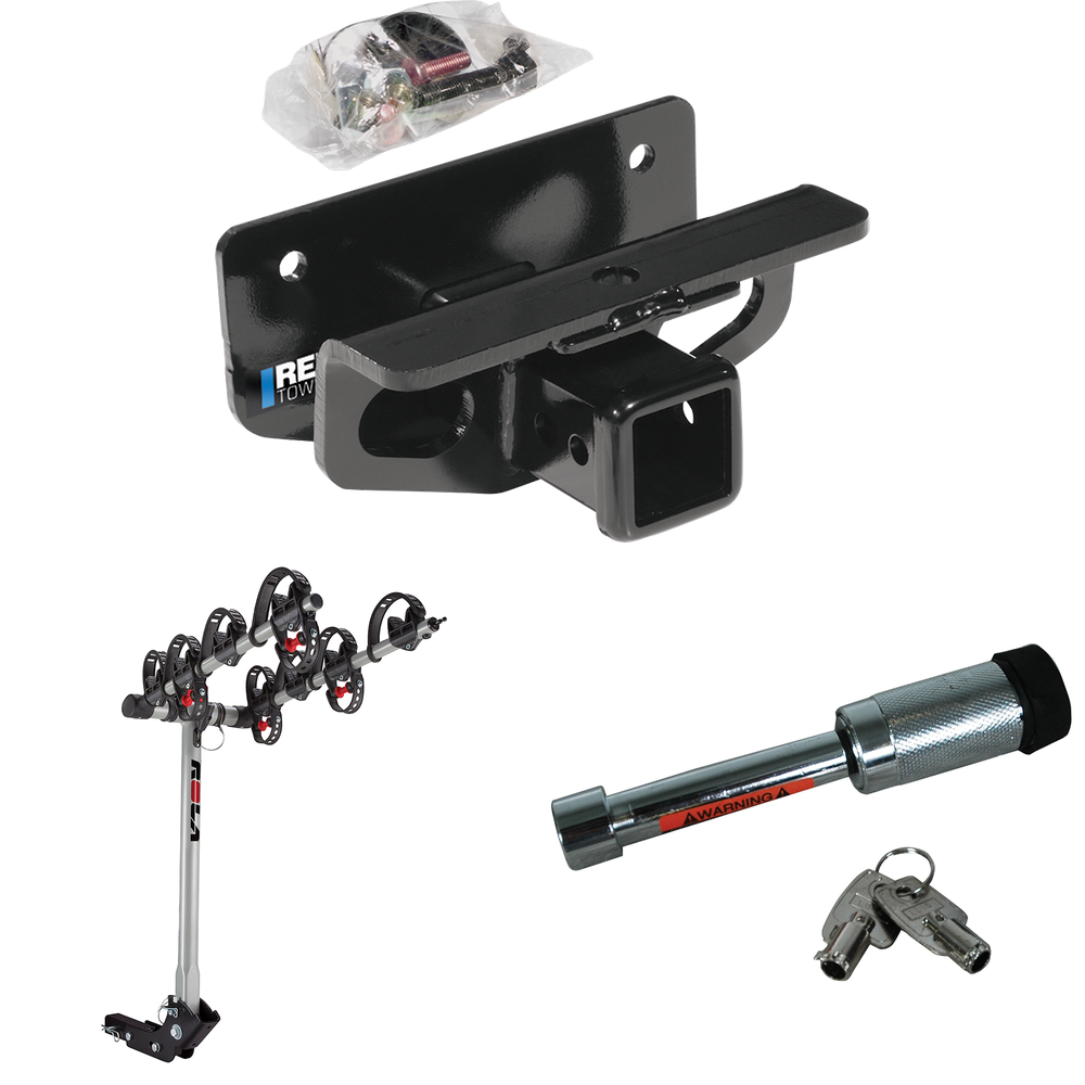 Fits 2006-2010 Dodge Ram 1500 Trailer Hitch Tow PKG w/ 4 Bike Carrier Rack + Hitch Lock By Reese Towpower