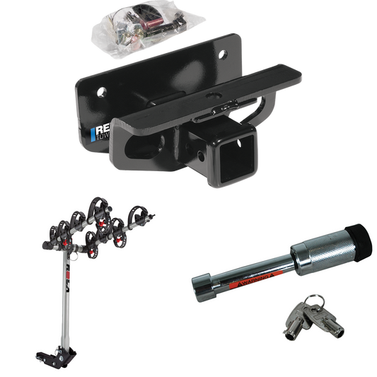 Fits 2006-2010 Dodge Ram 1500 Trailer Hitch Tow PKG w/ 4 Bike Carrier Rack + Hitch Lock By Reese Towpower