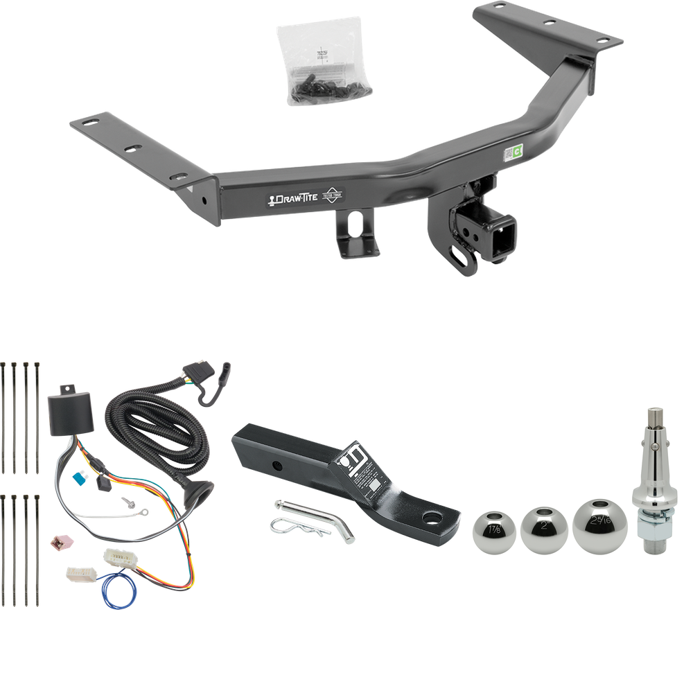 Fits 2016-2022 Honda Pilot Trailer Hitch Tow PKG w/ 4-Flat Wiring + Ball Mount w/ 2" Drop + Interchangeable Ball 1-7/8" & 2" & 2-5/16" By Draw-Tite