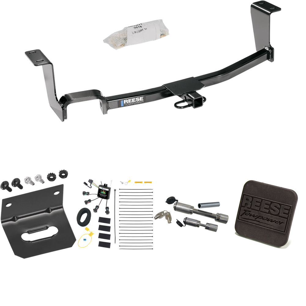 Fits 2011-2017 Nissan JUKE Trailer Hitch Tow PKG w/ 4-Flat Zero Contact "No Splice" Wiring Harness + Hitch Cover + Dual Hitch & Coupler Locks (For AWD, Except Nismo & Nismo RS Models) By Reese Towpower