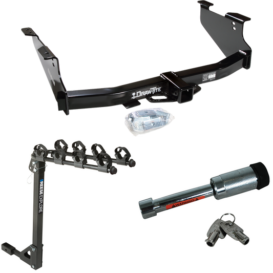 Fits 2004-2005 Dodge Ram 1500 Trailer Hitch Tow PKG w/ 4 Bike Carrier Rack + Hitch Lock (Excludes: Daytona/Hemi Sport Quad Cab/Ram Rumble Bee/SRT-10 Models) By Draw-Tite