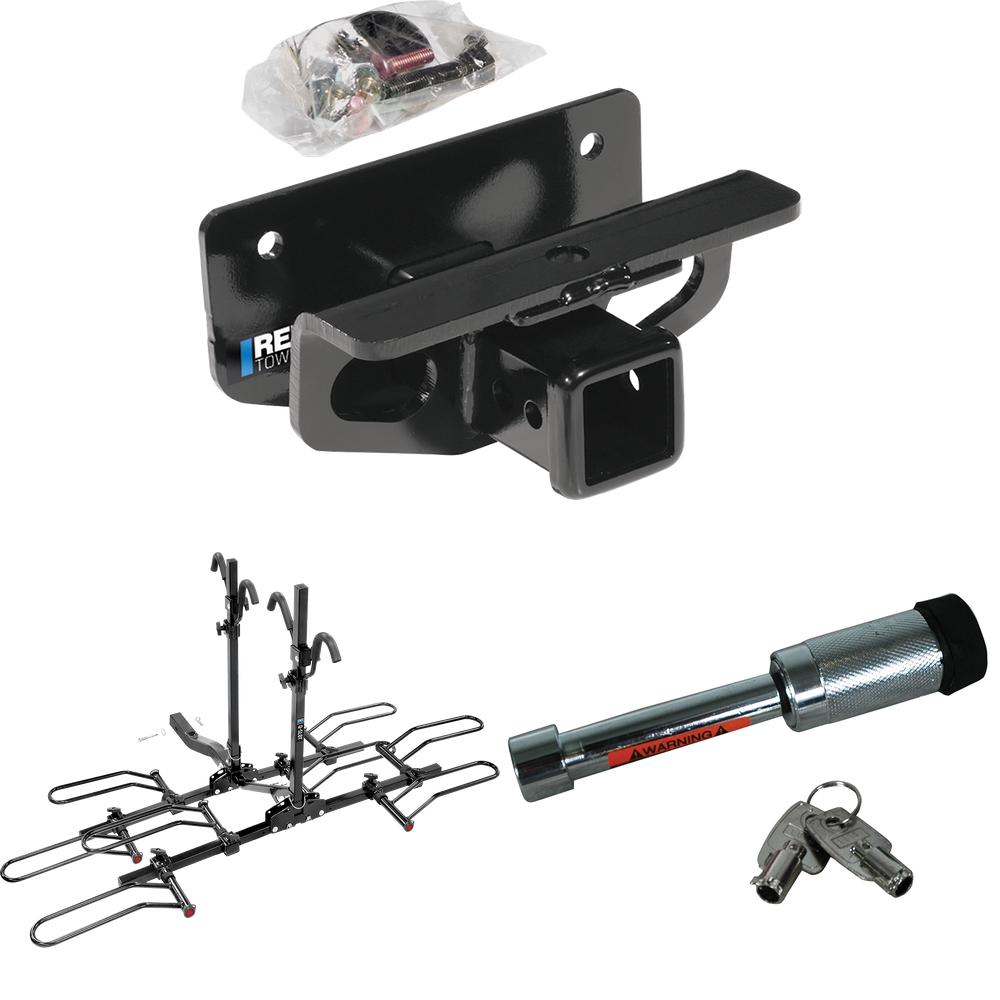 Fits 2003-2009 Dodge Ram 2500 Trailer Hitch Tow PKG w/ 4 Bike Plaform Style Carrier Rack + Hitch Lock By Reese Towpower