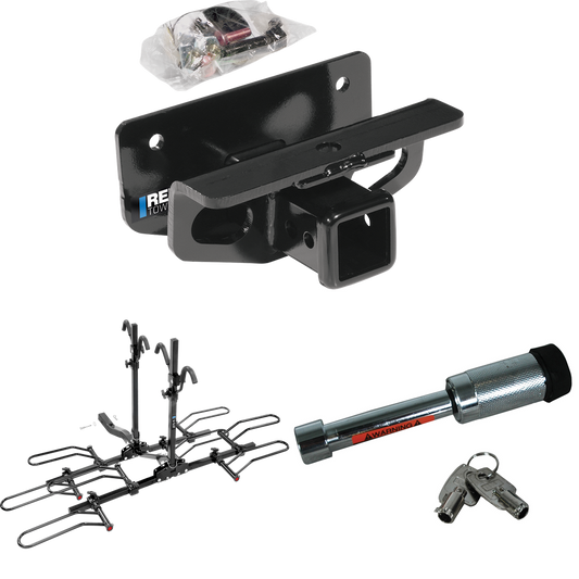 Fits 2003-2009 Dodge Ram 2500 Trailer Hitch Tow PKG w/ 4 Bike Plaform Style Carrier Rack + Hitch Lock By Reese Towpower