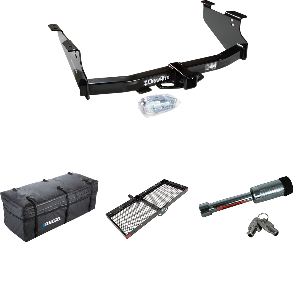 Fits 2003-2009 Dodge Ram 3500 Trailer Hitch Tow PKG w/ 48" x 20" Cargo Carrier + Cargo Bag + Hitch Lock By Draw-Tite