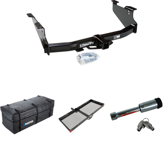 Fits 2003-2009 Dodge Ram 3500 Trailer Hitch Tow PKG w/ 48" x 20" Cargo Carrier + Cargo Bag + Hitch Lock By Draw-Tite