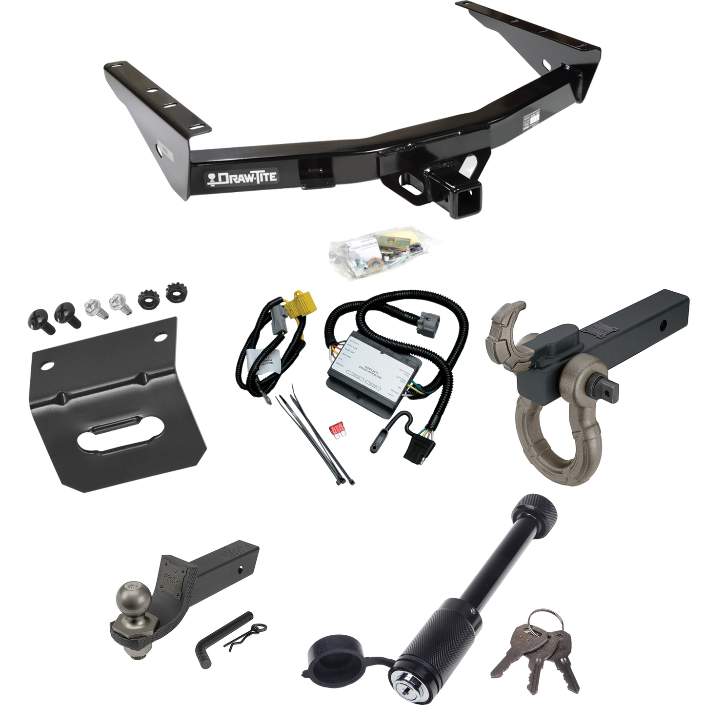 Fits 2000-2000 Toyota Tundra Trailer Hitch Tow PKG w/ 4-Flat Wiring + Interlock Tactical Starter Kit w/ 2" Drop & 2" Ball + Tactical Hook & Shackle Mount + Tactical Dogbone Lock + Wiring Bracket By Draw-Tite