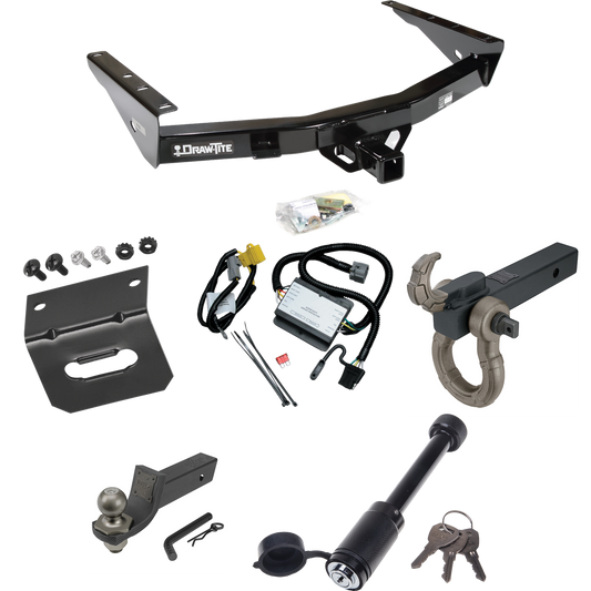 Fits 2000-2000 Toyota Tundra Trailer Hitch Tow PKG w/ 4-Flat Wiring + Interlock Tactical Starter Kit w/ 2" Drop & 2" Ball + Tactical Hook & Shackle Mount + Tactical Dogbone Lock + Wiring Bracket By Draw-Tite
