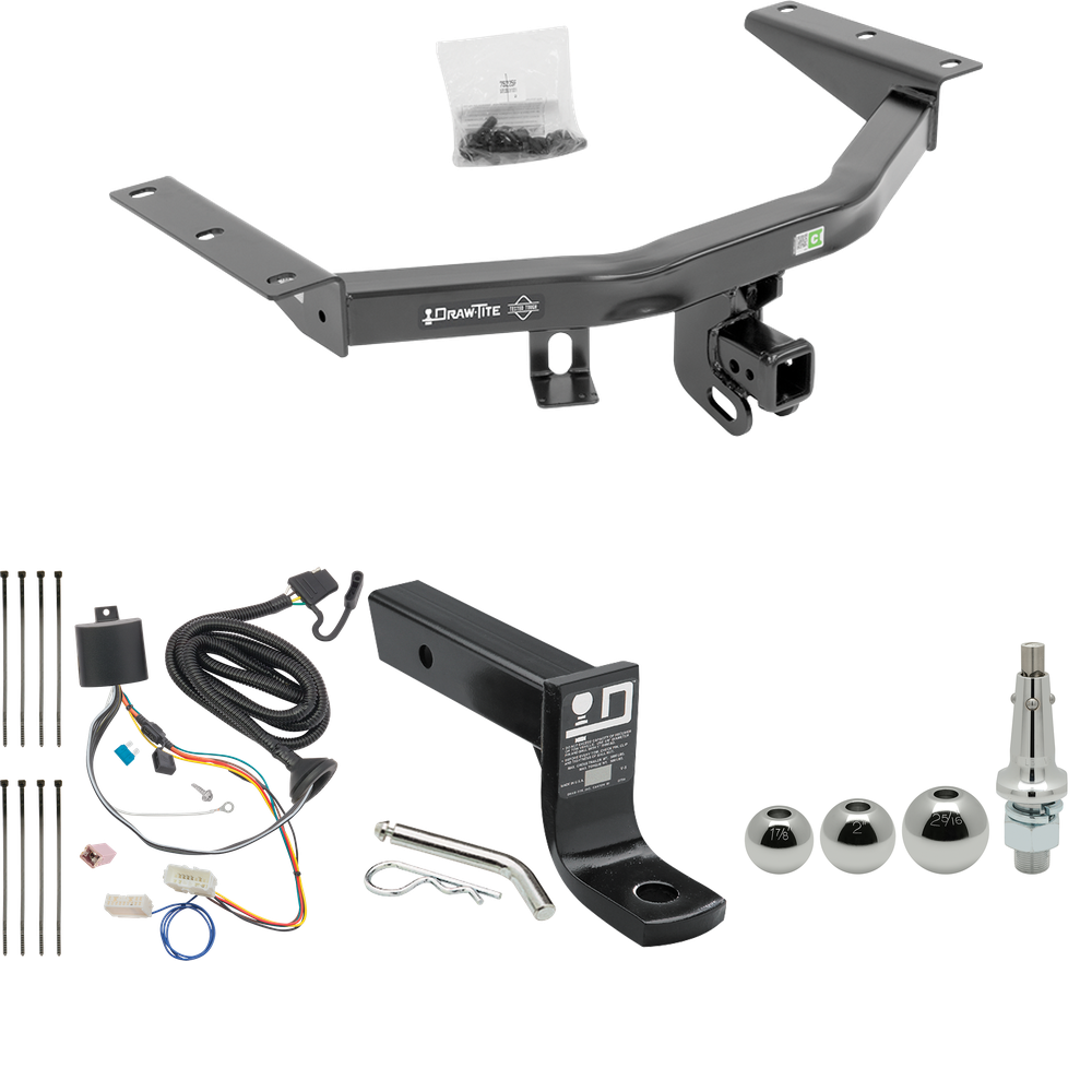 Fits 2016-2022 Honda Pilot Trailer Hitch Tow PKG w/ 4-Flat Wiring + Ball Mount w/ 4" Drop + Interchangeable Ball 1-7/8" & 2" & 2-5/16" By Draw-Tite