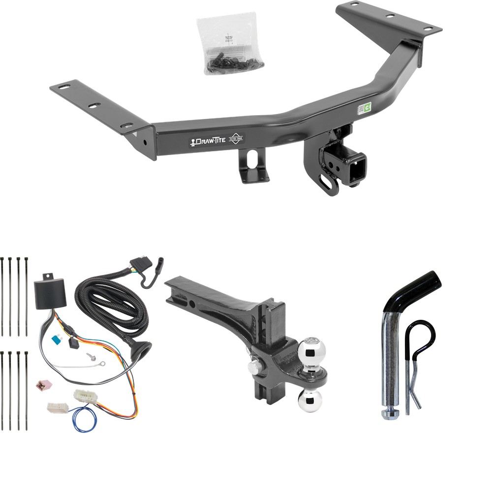 Se adapta al paquete de enganche de remolque Honda Pilot 2016-2022 con cableado plano de 4 + soporte de bola de elevación de caída ajustable doble bolas de remolque de 2" y 2-5/16" + pasador/clip de Draw-Tite