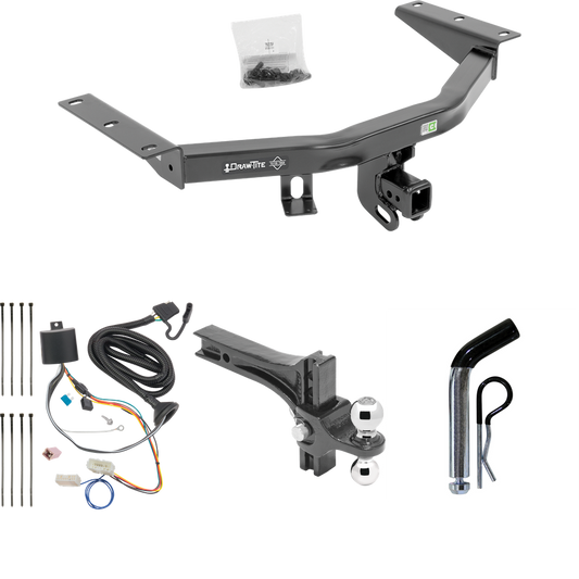 Se adapta al paquete de enganche de remolque Honda Pilot 2016-2022 con cableado plano de 4 + soporte de bola de elevación de caída ajustable doble bolas de remolque de 2" y 2-5/16" + pasador/clip de Draw-Tite