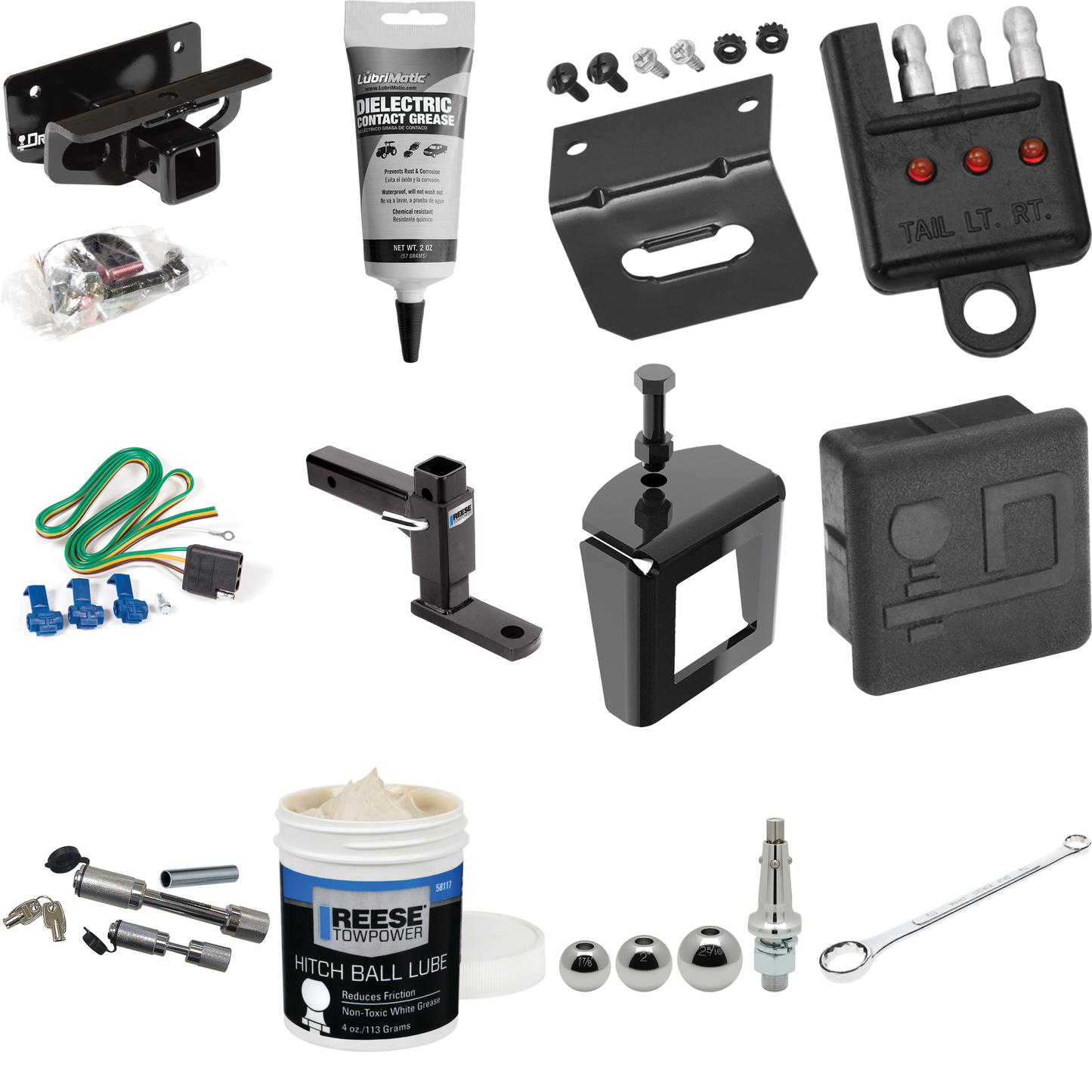 Fits 2019-2023 RAM 1500 Classic Trailer Hitch Tow PKG w/ 4-Flat Wiring + Adjustable Drop Rise Ball Mount + Inerchangeable 1-7/8" & 2" & 2-5/16" Balls + Wiring Bracket + Hitch Cover + Dual Hitch & Coupler Locks + Wiring Tester + Ball Lube + Electric G