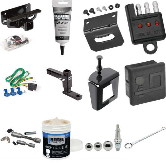 Fits 2019-2023 RAM 1500 Classic Trailer Hitch Tow PKG w/ 4-Flat Wiring + Adjustable Drop Rise Ball Mount + Inerchangeable 1-7/8" & 2" & 2-5/16" Balls + Wiring Bracket + Hitch Cover + Dual Hitch & Coupler Locks + Wiring Tester + Ball Lube + Electric G