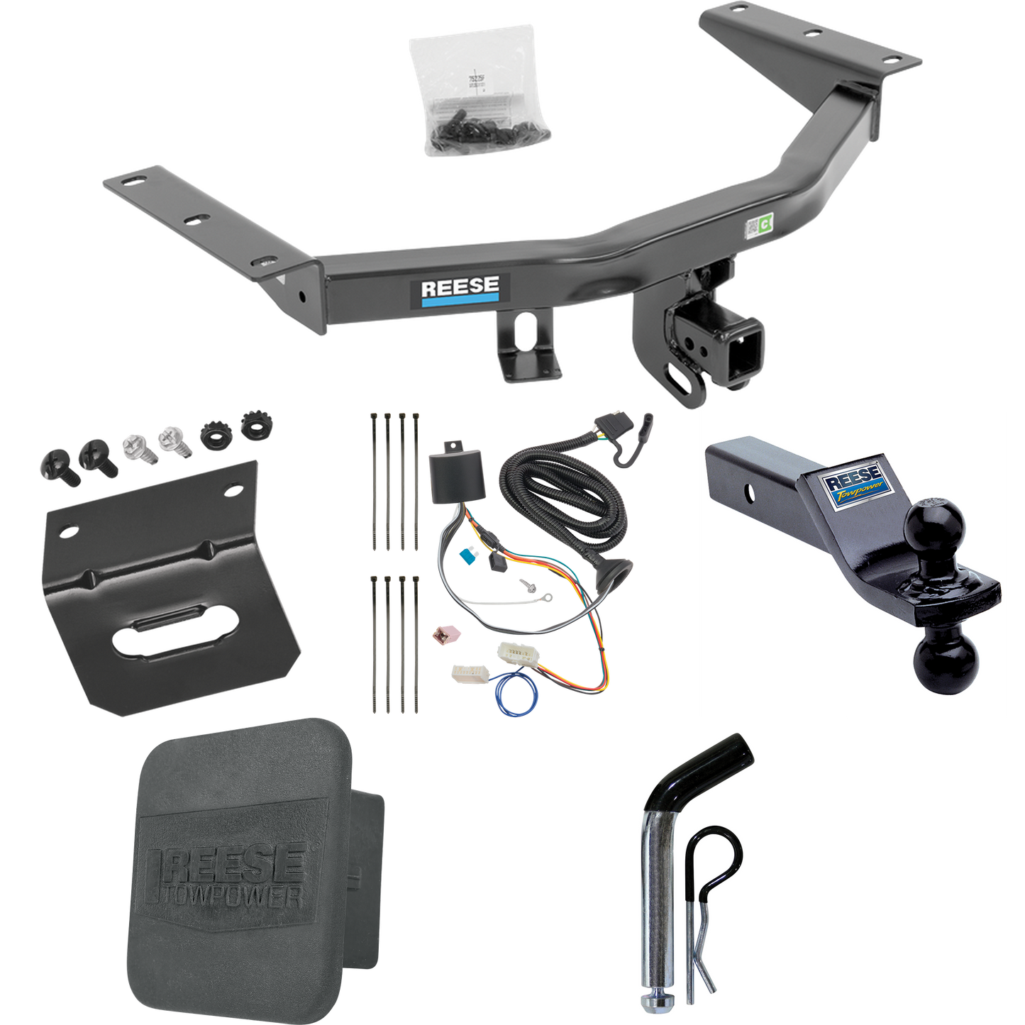 Fits 2016-2022 Honda Pilot Trailer Hitch Tow PKG w/ 4-Flat Wiring + Dual Ball Ball Mount 1-7/8" & 2" Trailer Balls + Pin/Clip + Wiring Bracket + Hitch Cover By Reese Towpower