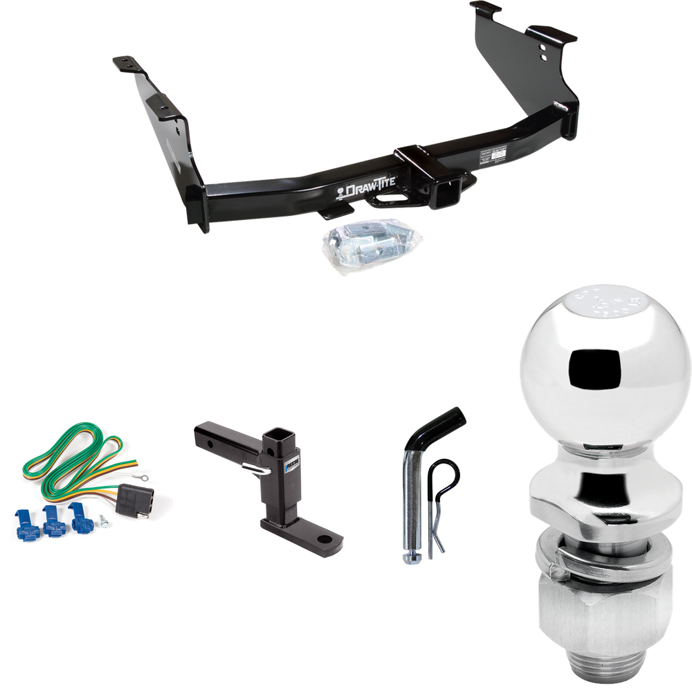 Fits 2006-2008 Dodge Ram 1500 Trailer Hitch Tow PKG w/ 4-Flat Wiring + Adjustable Drop Rise Ball Mount + Pin/Clip + 2" Ball By Draw-Tite