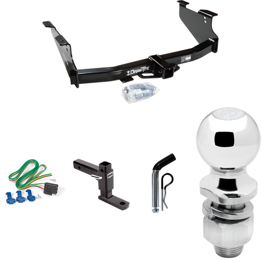 Fits 2003-2009 Dodge Ram 2500 Trailer Hitch Tow PKG w/ 4-Flat Wiring + Adjustable Drop Rise Ball Mount + Pin/Clip + 2" Ball By Draw-Tite