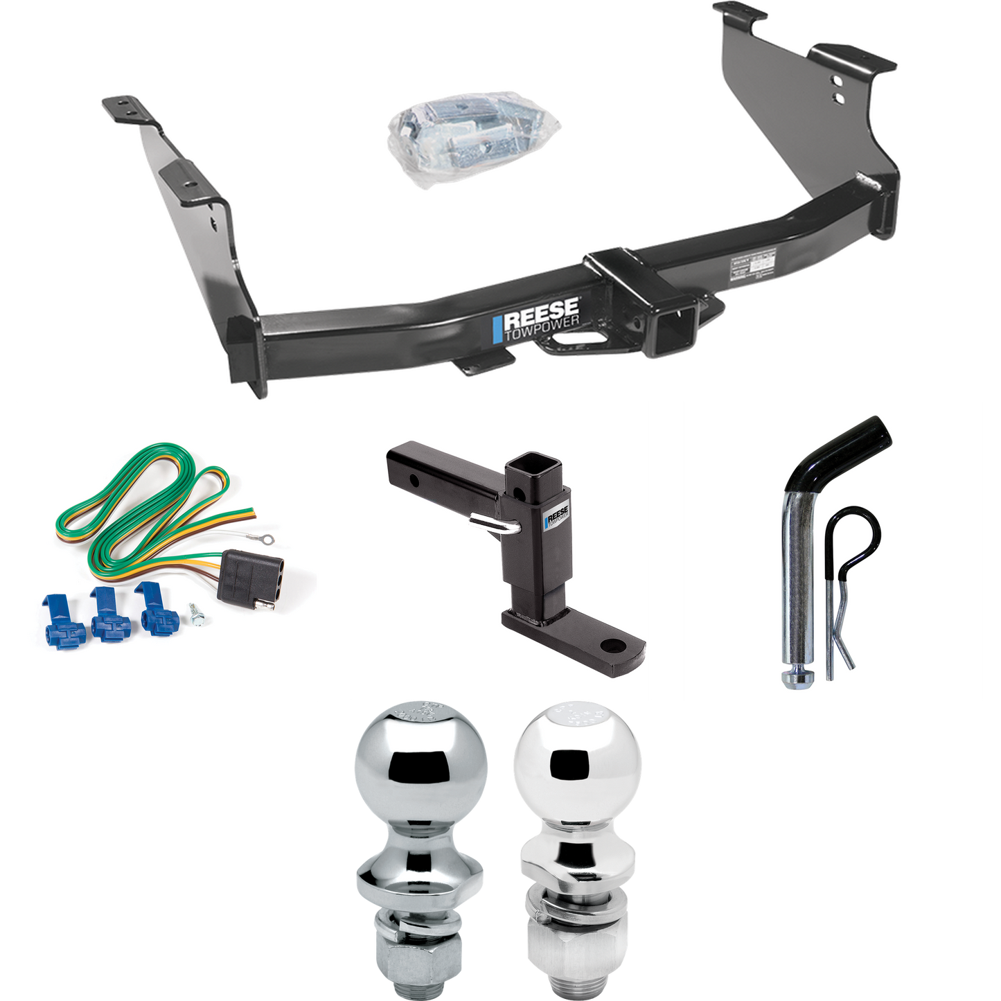 Fits 2003-2003 Dodge Ram 1500 Trailer Hitch Tow PKG w/ 4-Flat Wiring + Adjustable Drop Rise Ball Mount + Pin/Clip + 2" Ball + 1-7/8" Ball (For (Built After 11/2002) Models) By Reese Towpower