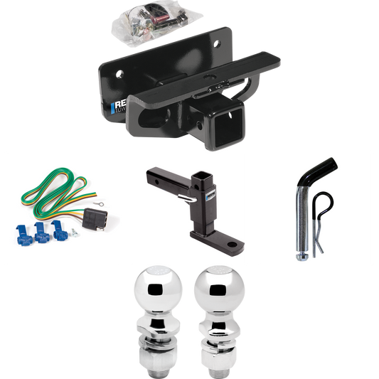 Fits 2011-2018 RAM 1500 Trailer Hitch Tow PKG w/ 4-Flat Wiring + Adjustable Drop Rise Ball Mount + Pin/Clip + 2" Ball + 2-5/16" Ball By Reese Towpower