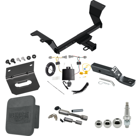 Fits 2018-2023 Nissan Kicks Trailer Hitch Tow PKG w/ 4-Flat Wiring + Ball Mount w/ 2" Drop + Interchangeable Ball 1-7/8" & 2" & 2-5/16" + Wiring Bracket + Dual Hitch & Coupler Locks + Hitch Cover By Reese Towpower