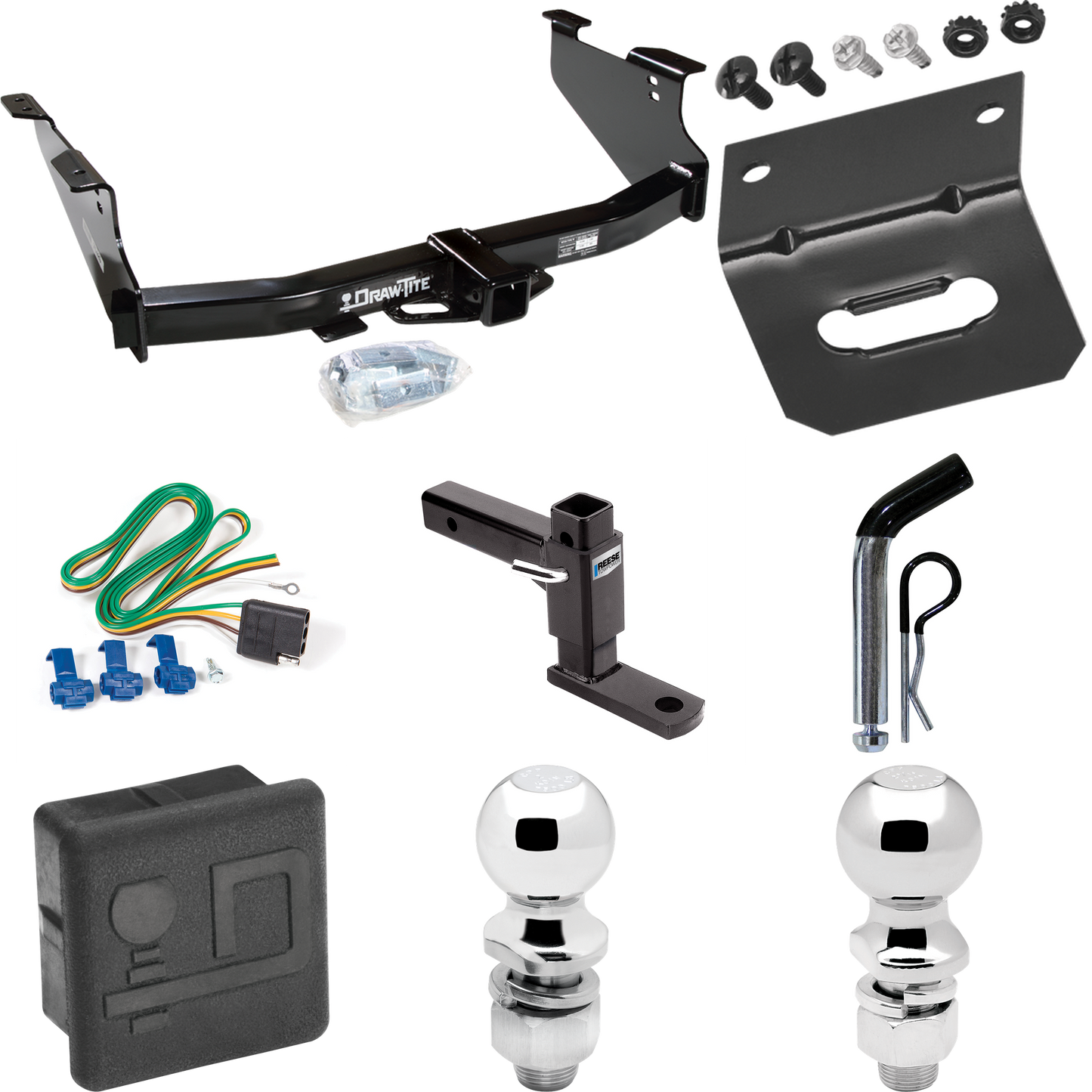 Fits 2003-2003 Dodge Ram 1500 Trailer Hitch Tow PKG w/ 4-Flat Wiring + Adjustable Drop Rise Ball Mount + Pin/Clip + 2" Ball + 2-5/16" Ball + Wiring Bracket + Hitch Cover (For (Built After 11/2002) Models) By Draw-Tite