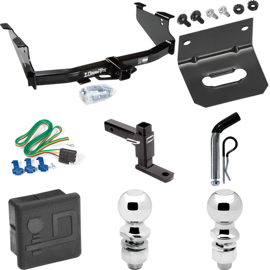 Fits 2003-2003 Dodge Ram 1500 Trailer Hitch Tow PKG w/ 4-Flat Wiring + Adjustable Drop Rise Ball Mount + Pin/Clip + 2" Ball + 2-5/16" Ball + Wiring Bracket + Hitch Cover (For (Built After 11/2002) Models) By Draw-Tite