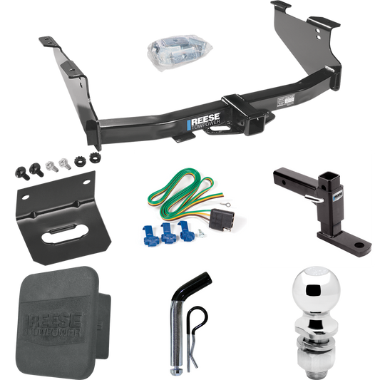 Fits 2006-2008 Dodge Ram 1500 Trailer Hitch Tow PKG w/ 4-Flat Wiring + Adjustable Drop Rise Ball Mount + Pin/Clip + 2" Ball + Wiring Bracket + Hitch Cover By Reese Towpower