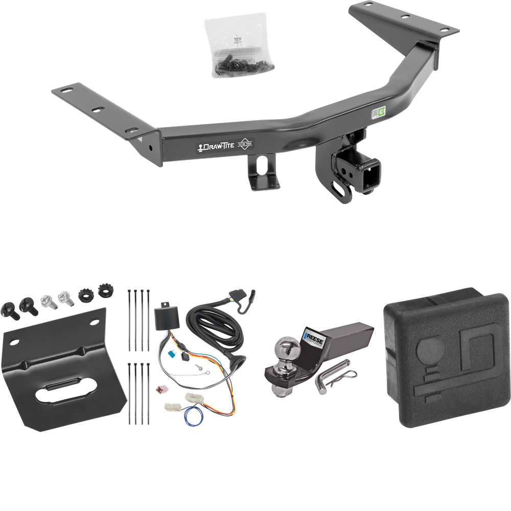 Fits 2016-2022 Honda Pilot Trailer Hitch Tow PKG w/ 4-Flat Wiring + Starter Kit Ball Mount w/ 2" Drop & 2" Ball + Wiring Bracket + Hitch Cover By Draw-Tite