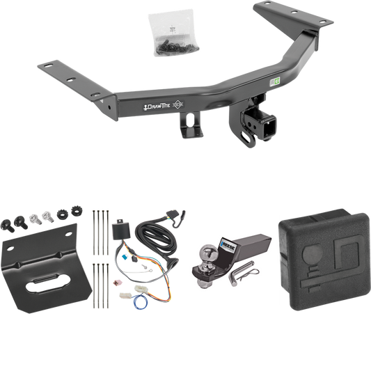 Fits 2016-2022 Honda Pilot Trailer Hitch Tow PKG w/ 4-Flat Wiring + Starter Kit Ball Mount w/ 2" Drop & 2" Ball + Wiring Bracket + Hitch Cover By Draw-Tite