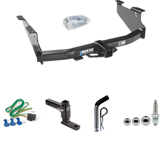 Fits 2003-2009 Dodge Ram 3500 Trailer Hitch Tow PKG w/ 4-Flat Wiring + Adjustable Drop Rise Ball Mount + Pin/Clip + Inerchangeable 1-7/8" & 2" & 2-5/16" Balls By Reese Towpower