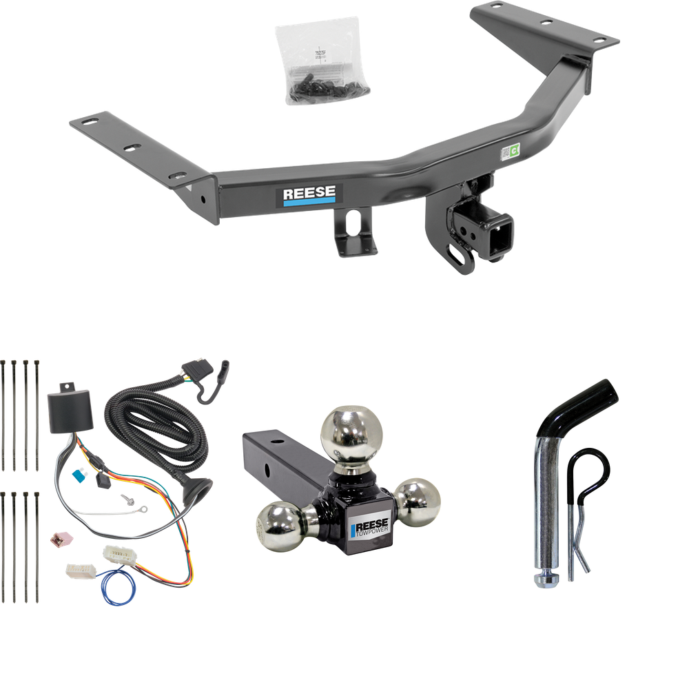 Fits 2016-2022 Honda Pilot Trailer Hitch Tow PKG w/ 4-Flat Wiring + Triple Ball Ball Mount 1-7/8" & 2" & 2-5/16" Trailer Balls + Pin/Clip By Reese Towpower