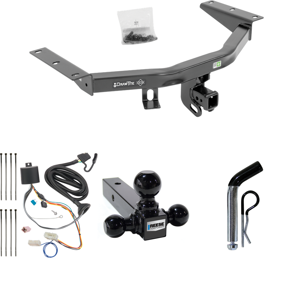 Fits 2016-2022 Honda Pilot Trailer Hitch Tow PKG w/ 4-Flat Wiring + Triple Ball Ball Mount 1-7/8" & 2" & 2-5/16" Trailer Balls + Pin/Clip By Draw-Tite