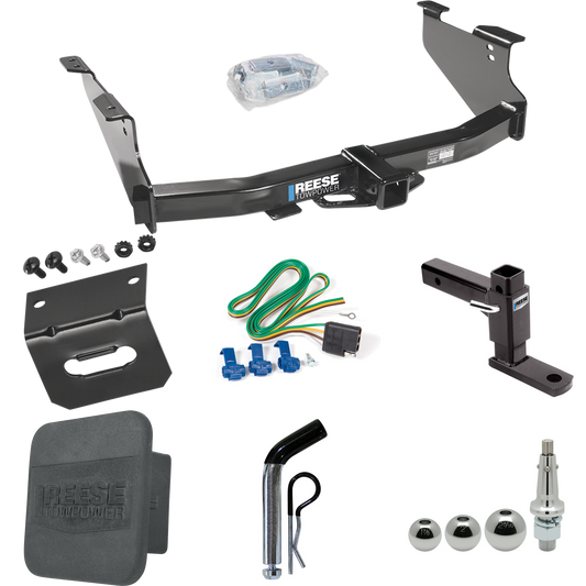 Fits 2003-2009 Dodge Ram 3500 Trailer Hitch Tow PKG w/ 4-Flat Wiring + Adjustable Drop Rise Ball Mount + Pin/Clip + Inerchangeable 1-7/8" & 2" & 2-5/16" Balls + Wiring Bracket + Hitch Cover By Reese Towpower