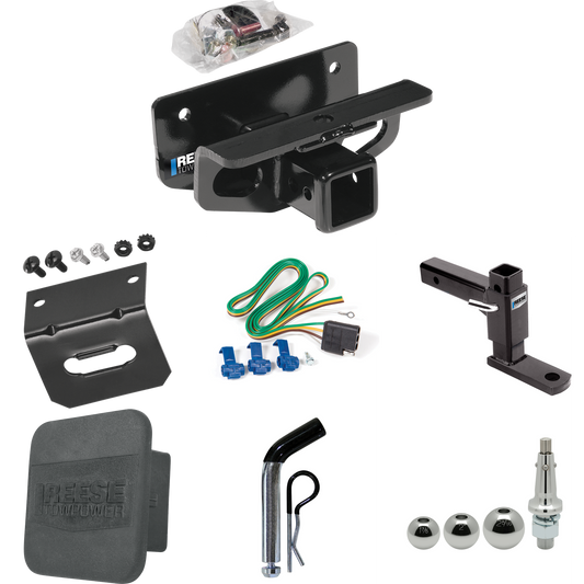 Se adapta al paquete de enganche de remolque Dodge Ram 3500 2003-2009 con 4 cables planos + soporte de bola ajustable + pasador/clip + bolas intercambiables de 1-7/8", 2" y 2-5/16" + soporte de cableado + Cubierta de enganche de Reese Towpower