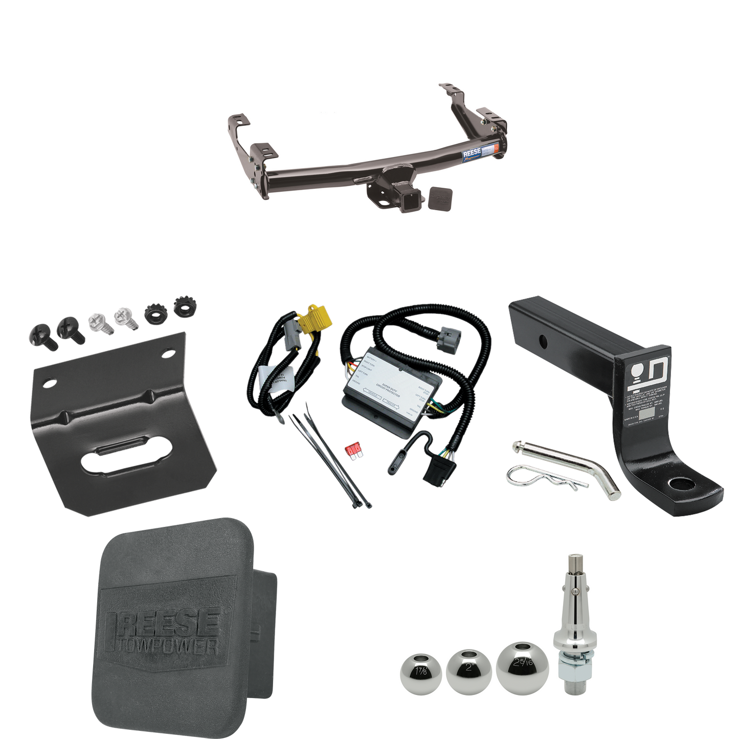 Fits 2000-2000 Toyota Tundra Trailer Hitch Tow PKG w/ 4-Flat Wiring + Ball Mount w/ 4" Drop + Interchangeable Ball 1-7/8" & 2" & 2-5/16" + Wiring Bracket + Hitch Cover By Reese Towpower