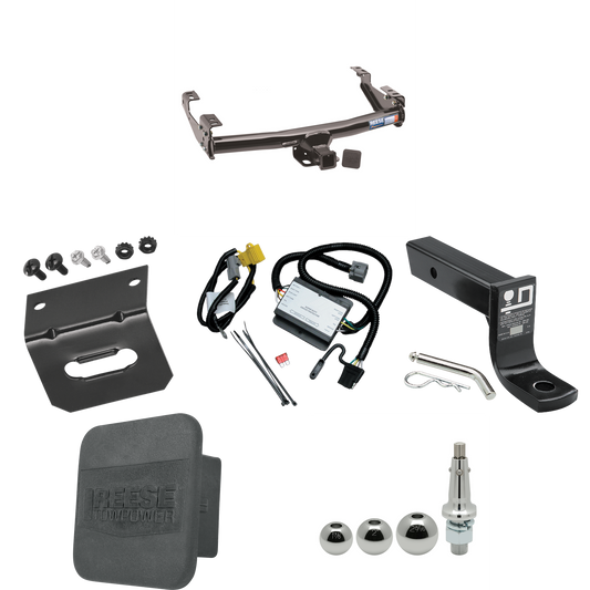 Fits 2000-2000 Toyota Tundra Trailer Hitch Tow PKG w/ 4-Flat Wiring + Ball Mount w/ 4" Drop + Interchangeable Ball 1-7/8" & 2" & 2-5/16" + Wiring Bracket + Hitch Cover By Reese Towpower