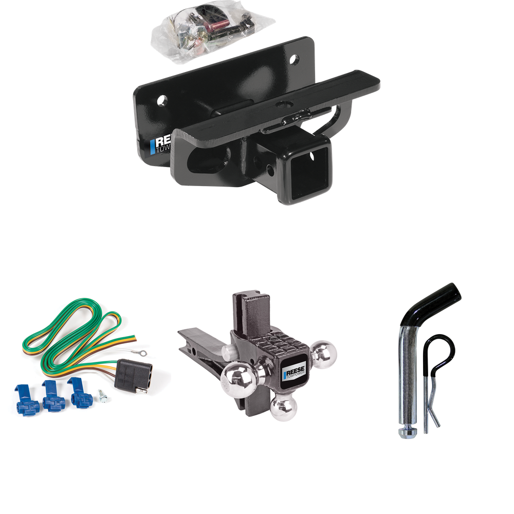 Fits 2006-2010 Dodge Ram 1500 Trailer Hitch Tow PKG w/ 4-Flat Wiring + Adjustable Drop Rise Triple Ball Ball Mount 1-7/8" & 2" & 2-5/16" Trailer Balls + Pin/Clip By Reese Towpower