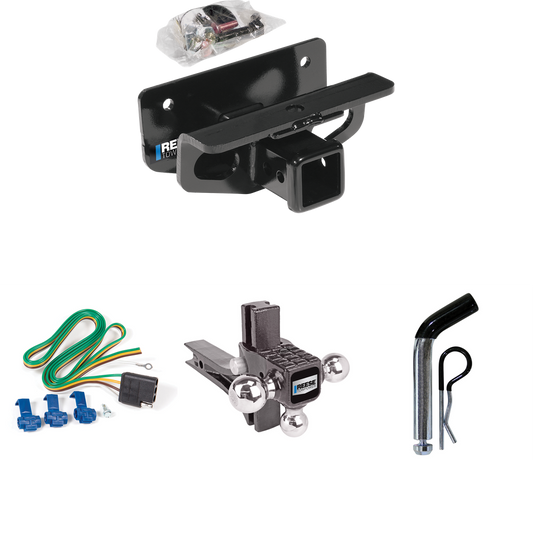 Fits 2006-2010 Dodge Ram 1500 Trailer Hitch Tow PKG w/ 4-Flat Wiring + Adjustable Drop Rise Triple Ball Ball Mount 1-7/8" & 2" & 2-5/16" Trailer Balls + Pin/Clip By Reese Towpower